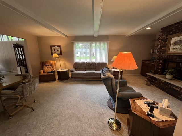 1011 19th Ave S, Wisconsin Rapids, WI 54495 - carpeted living area with beamed ceiling, healthy amount of natural light, and a fireplace
