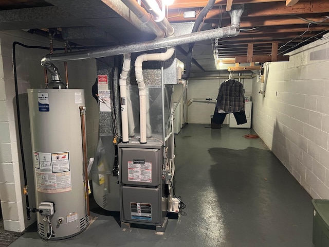 1011 19th Ave S, Wisconsin Rapids, WI 54495 - unfinished below grade area with gas water heater, heating unit, washer / dryer, and concrete block wall