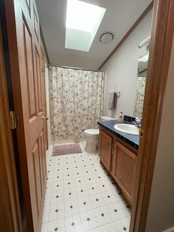 1116 Fawn Dr, Grand Marsh, WI 53936 - bathroom featuring vanity, a skylight, and curtained shower
