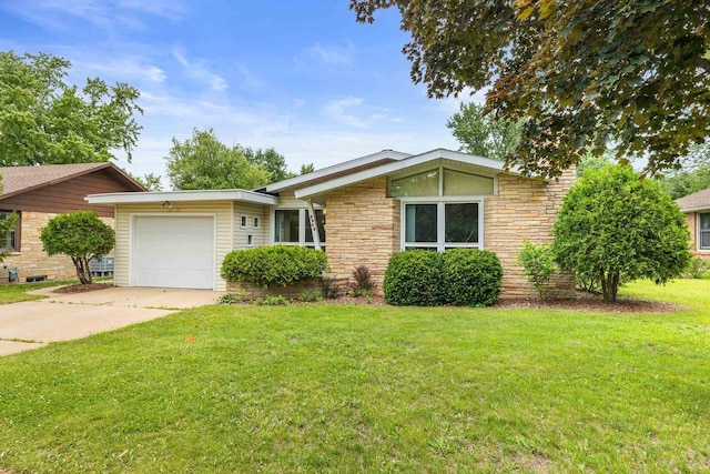 2908 Prais St, Stevens Point, WI 54481 - ranch-style house featuring driveway, an attached garage, a front lawn, and stone siding