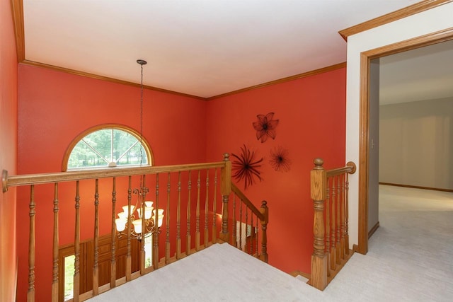 N2559 Pleasant View Ln, Waupaca, WI 54981 - staircase with carpet flooring and crown molding