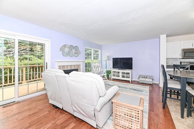 2147 E Broadway Unit A, Waukesha, WI 53186 - living room featuring wood finished floors and a fireplace