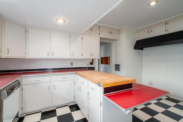 645 Wisconsin St, Oshkosh, WI 54901 - kitchen featuring white dishwasher, tile patterned floors, recessed lighting, and a peninsula