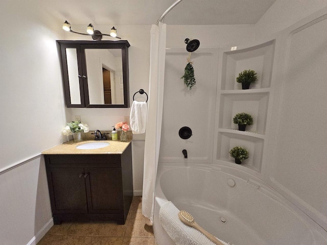 1716 Oak St, Stevens Point, WI 54481 - full bath with vanity, shower / bath combo, and tile patterned floors