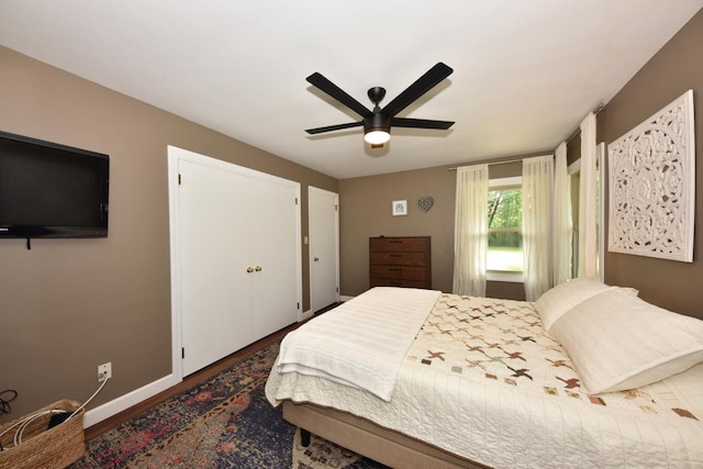N68W15240 Prudence Dr, Menomonee Falls, WI 53051 - bedroom featuring ceiling fan and wood finished floors