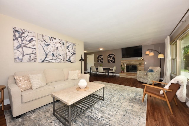 N68W15240 Prudence Dr, Menomonee Falls, WI 53051 - living room featuring wood finished floors and a glass covered fireplace