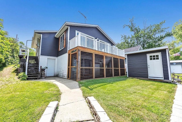 11975 E Anderson Lake Dr, Suring, WI 54174 - back of house featuring stairs, a yard, and a wooden deck