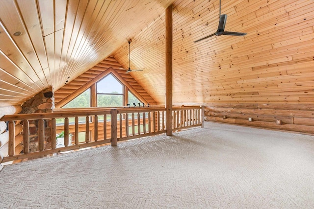 W4380 Blackhawk Ave, Redgranite, WI 54970 - bonus room with carpet floors, wooden ceiling, lofted ceiling, and ceiling fan