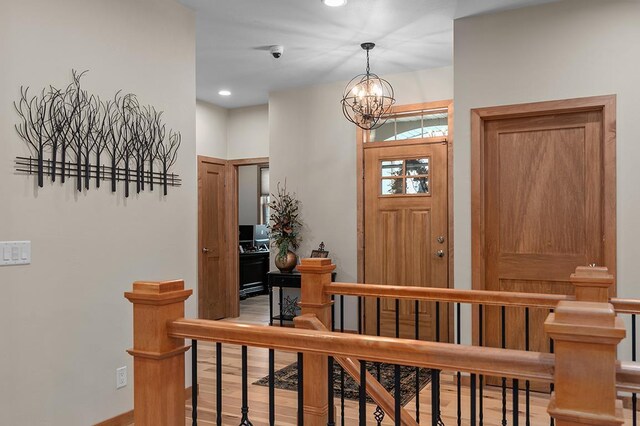 4140 N Prairie Rose Ln, Appleton, WI 54913 - foyer entrance featuring a chandelier, recessed lighting, and light wood-style flooring