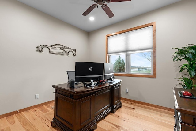 4140 N Prairie Rose Ln, Appleton, WI 54913 - office space featuring a ceiling fan, light wood-style floors, and recessed lighting