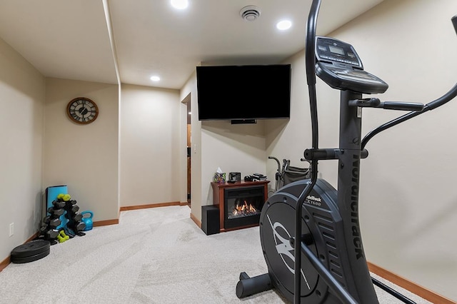 4140 N Prairie Rose Ln, Appleton, WI 54913 - workout room with recessed lighting, carpet flooring, and a lit fireplace