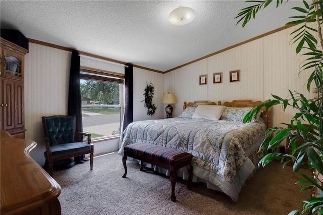 635 S 6th St, Barron, WI 54812 - carpeted bedroom with crown molding, a textured ceiling, and lofted ceiling