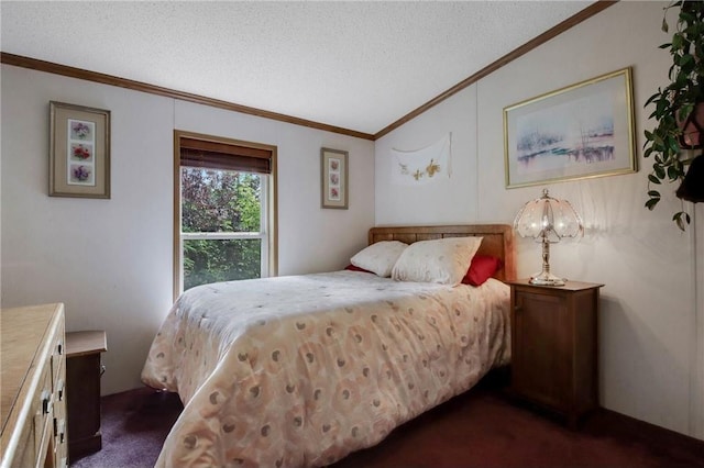 635 S 6th St, Barron, WI 54812 - bedroom with dark carpet, crown molding, and a textured ceiling