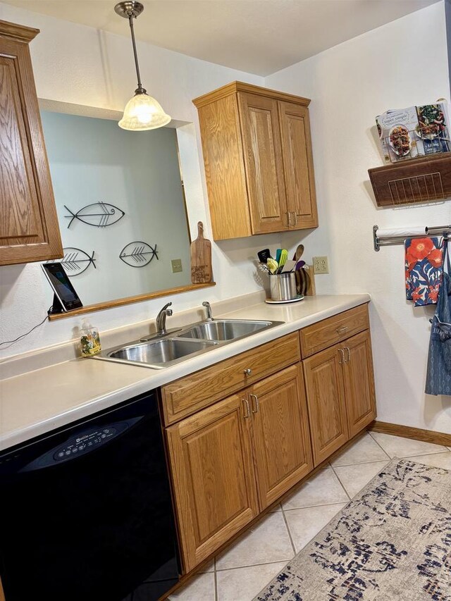 N3911 Lakeside Ln, Wautoma, WI 54982 - kitchen with dishwasher, light tile patterned floors, light countertops, pendant lighting, and brown cabinets