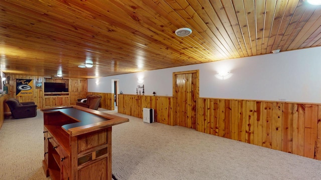201 N 6th St, Colby, WI 54421 - rec room with a wainscoted wall, wooden walls, carpet floors, and wood ceiling