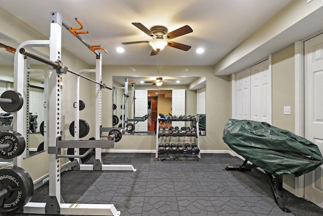 329 S Stone Ridge Dr, Lake Geneva, WI 53147 - gym with ceiling fan and baseboards