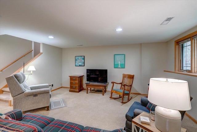 14 Wood Brook Way, Fitchburg, WI 53711 - carpeted living room featuring stairs and recessed lighting