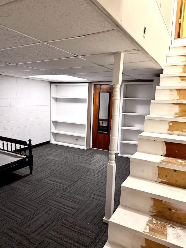 691 Valley Trl, Nekoosa, WI 54457 - staircase with carpet and a paneled ceiling