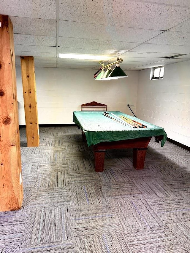 691 Valley Trl, Nekoosa, WI 54457 - playroom featuring a drop ceiling, pool table, and carpet floors