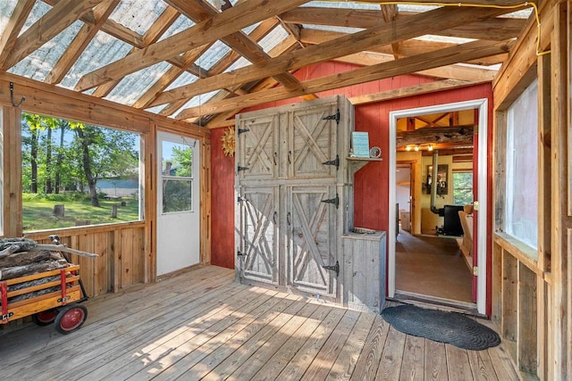 N11134 Nelson Rd, Athelstane, WI 54104 - unfurnished sunroom featuring lofted ceiling