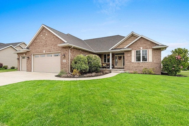 6600 N Kurey Dr, Appleton, WI 54913 - craftsman-style house featuring brick siding, a garage, covered porch, a front lawn, and driveway