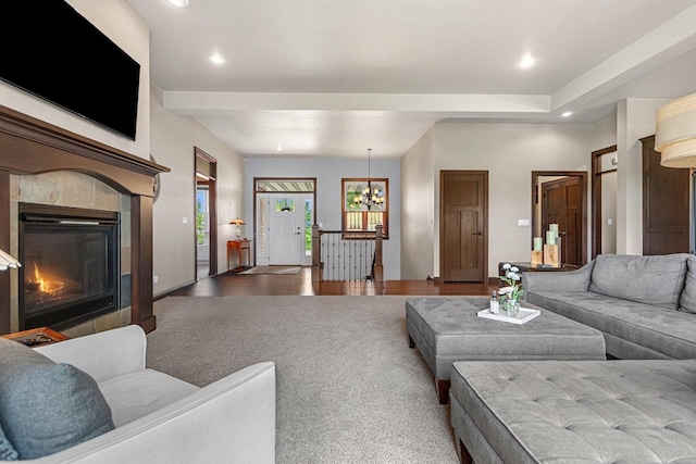 6600 N Kurey Dr, Appleton, WI 54913 - carpeted living room featuring recessed lighting and a fireplace