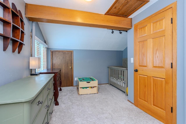 1340 Deer Brook Ct, Wausau, WI 54401 - bedroom featuring lofted ceiling and light carpet