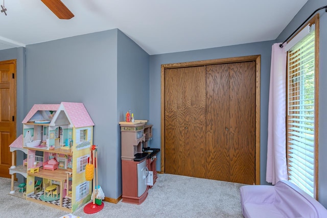 1340 Deer Brook Ct, Wausau, WI 54401 - game room with carpet and ceiling fan
