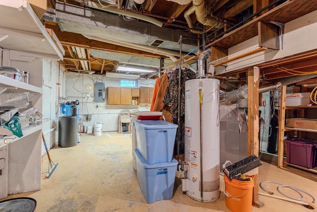1340 Deer Brook Ct, Wausau, WI 54401 - below grade area featuring water heater, electric panel, and a water softener system