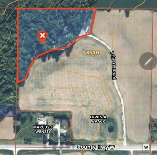 4228 County Hwy W, Valders, WI 54245 - aerial map of property and surrounding area featuring property parcel outlined