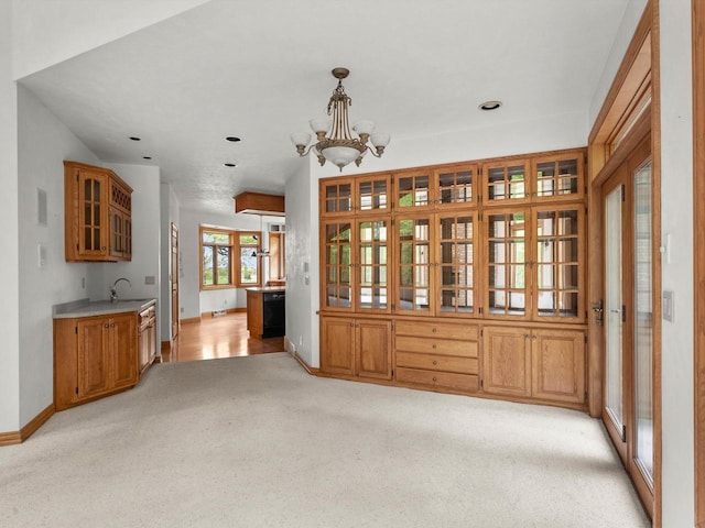 4228 County Hwy W, Valders, WI 54245 - unfurnished dining area with light carpet, a chandelier, and recessed lighting