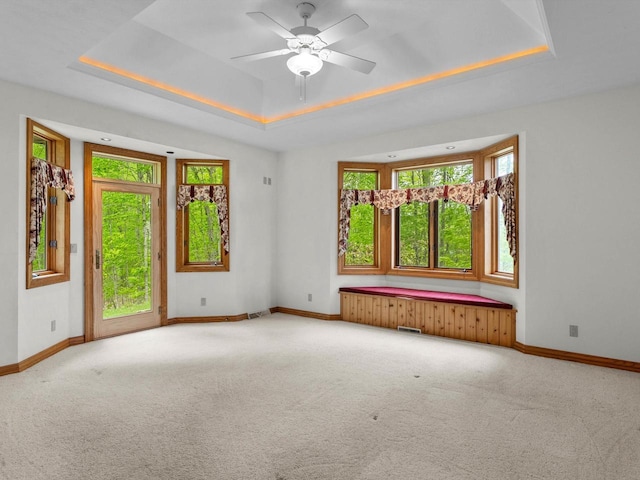 4228 County Hwy W, Valders, WI 54245 - spare room featuring a raised ceiling, carpet floors, and a ceiling fan