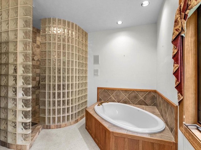 4228 County Hwy W, Valders, WI 54245 - bathroom featuring a garden tub, a walk in shower, and recessed lighting