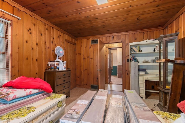8950 Pine Ln, Fremont, WI 54940 - bedroom featuring wooden ceiling and wood walls