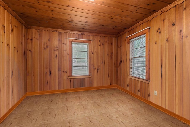 8950 Pine Ln, Fremont, WI 54940 - empty room featuring wooden ceiling and wood walls