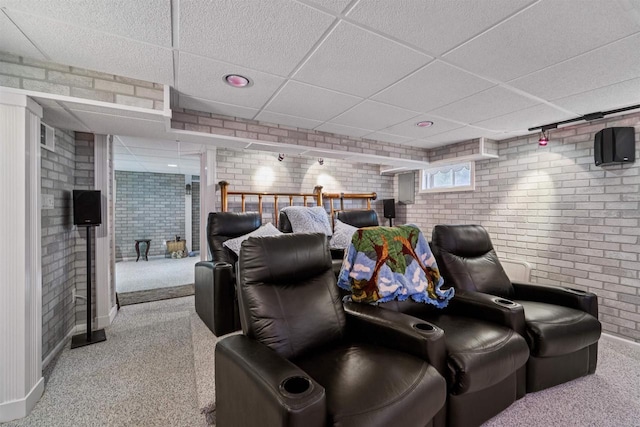 600 Forest Ave, Fond Du Lac, WI 54935 - home theater room featuring brick wall, a paneled ceiling, and carpet
