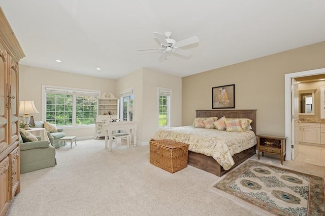 N1760 W Valley Park Rd, Lake Geneva, WI 53147 - carpeted bedroom featuring recessed lighting, ceiling fan, and ensuite bathroom