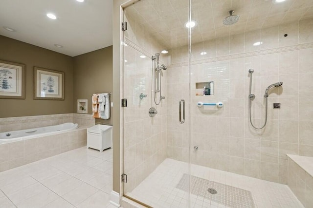 N1760 W Valley Park Rd, Lake Geneva, WI 53147 - full bath with tile patterned flooring, a stall shower, a garden tub, and recessed lighting