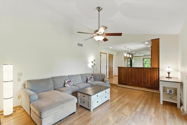 26 Maple Valley Ct, Madison, WI 53719 - living room featuring light wood-style floors, a ceiling fan, recessed lighting, and vaulted ceiling