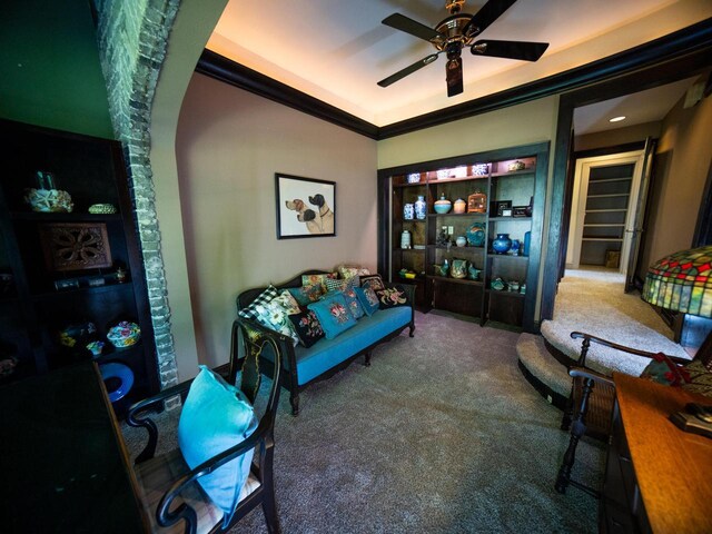 2544 N 91st St, Wauwatosa, WI 53226 - carpeted living room featuring ceiling fan and ornamental molding
