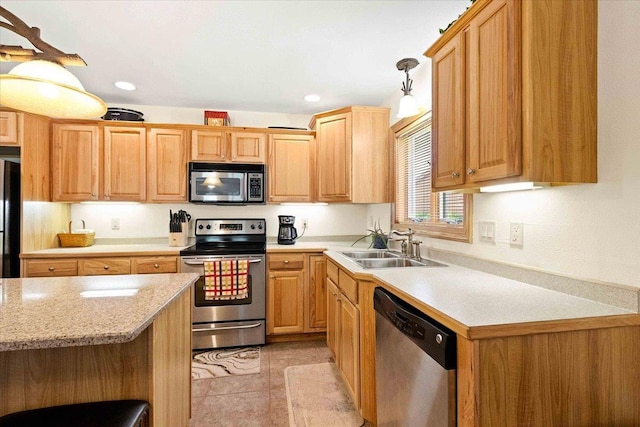 2015-1 S Czech Ct Unit 1201, Arkdale, WI 54613 - kitchen featuring appliances with stainless steel finishes, decorative light fixtures, light tile patterned floors, and recessed lighting