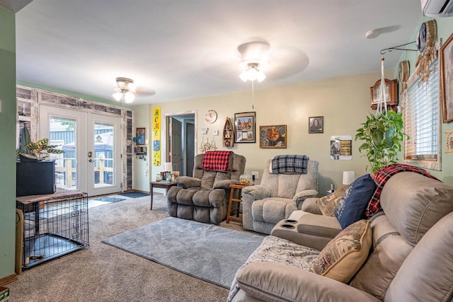 1207 S Main St, Necedah, WI 54646 - carpeted living area with ceiling fan, an AC wall unit, and french doors