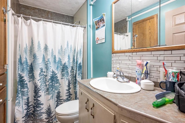 1207 S Main St, Necedah, WI 54646 - bathroom with tasteful backsplash, vanity, and a shower with shower curtain