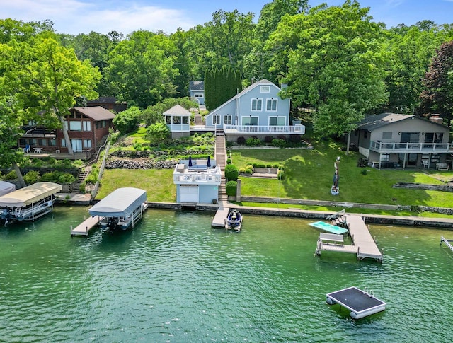 W5374 Westshore Dr, Elkhorn, WI 53121 - dock with boat lift, a water view, and stairway