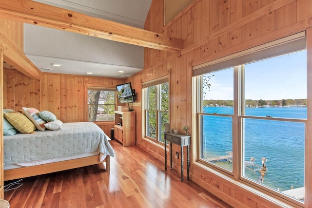 W5374 Westshore Dr, Elkhorn, WI 53121 - bedroom with wood walls, light wood-type flooring, and recessed lighting