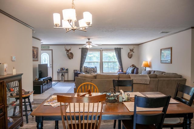 W5671 8th St, Necedah, WI 54646 - dining space with a chandelier, ornamental molding, and ceiling fan