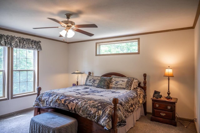 W5671 8th St, Necedah, WI 54646 - bedroom with light carpet, multiple windows, crown molding, and ceiling fan