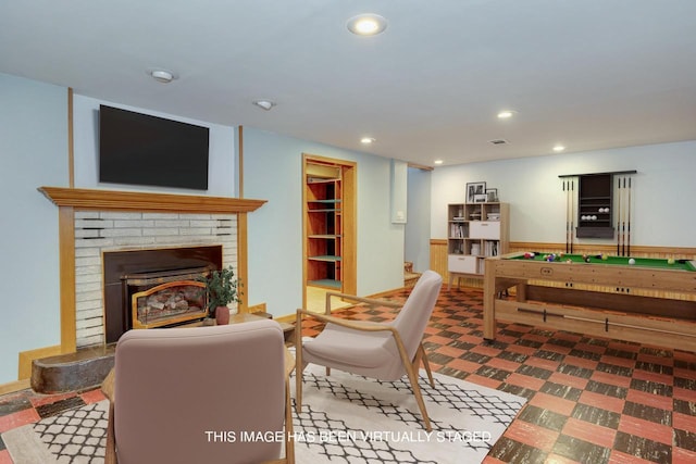 6592 Whalen Rd, Verona, WI 53593 - living area with recessed lighting and a brick fireplace