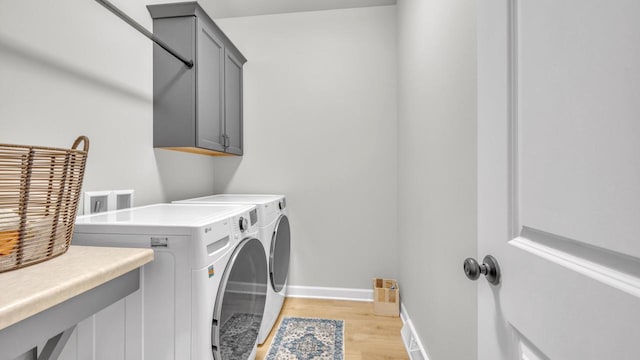 2824 Granite Ct, Sheboygan, WI 53081 - laundry area featuring cabinet space, washer and clothes dryer, and light wood-type flooring