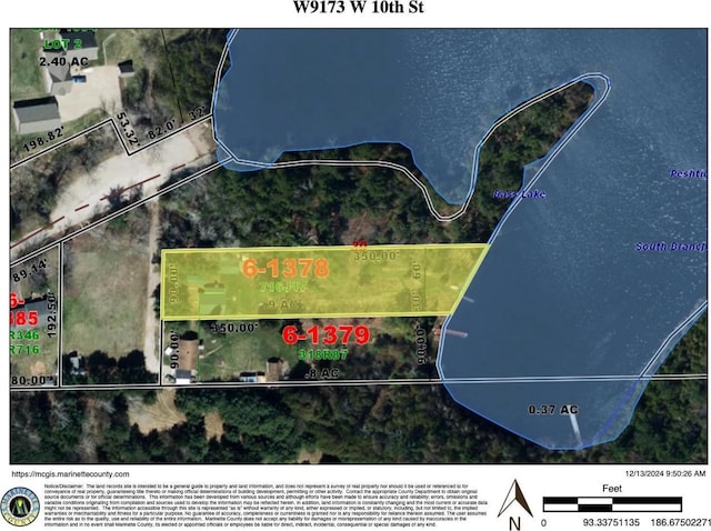 W9173 W 10th Rd, Pound, WI 54161 - aerial view of property's location with property parcel outlined